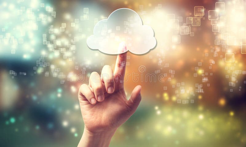 Datenverarbeitungssymbol der Wolke, das eigenhändig gedrückt wird Datenverarbeitungssymbol der Wolke, das eigenhändig gedrückt wird