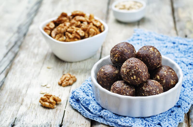 Dates Cocoa Coconut Oats Walnuts Raw Vegan Balls Stock Photo Image of