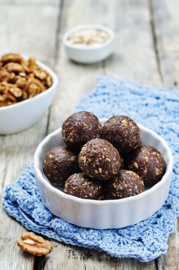 Dates Cocoa Coconut Oats Walnuts Raw Vegan Balls Stock Photo Image of