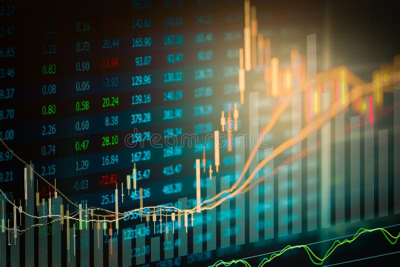 Dati finanziari su un monitor, grafico del bastone della candela del mercato azionario, fotografia stock Dati finanziari su un monitor, grafico del bastone della candela del mercato azionario, fotografia stock