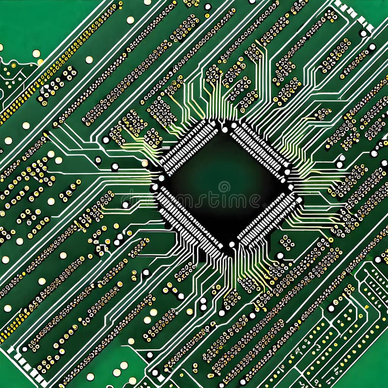 Datorchips aigeneratet. Små datorchips med ledarspår