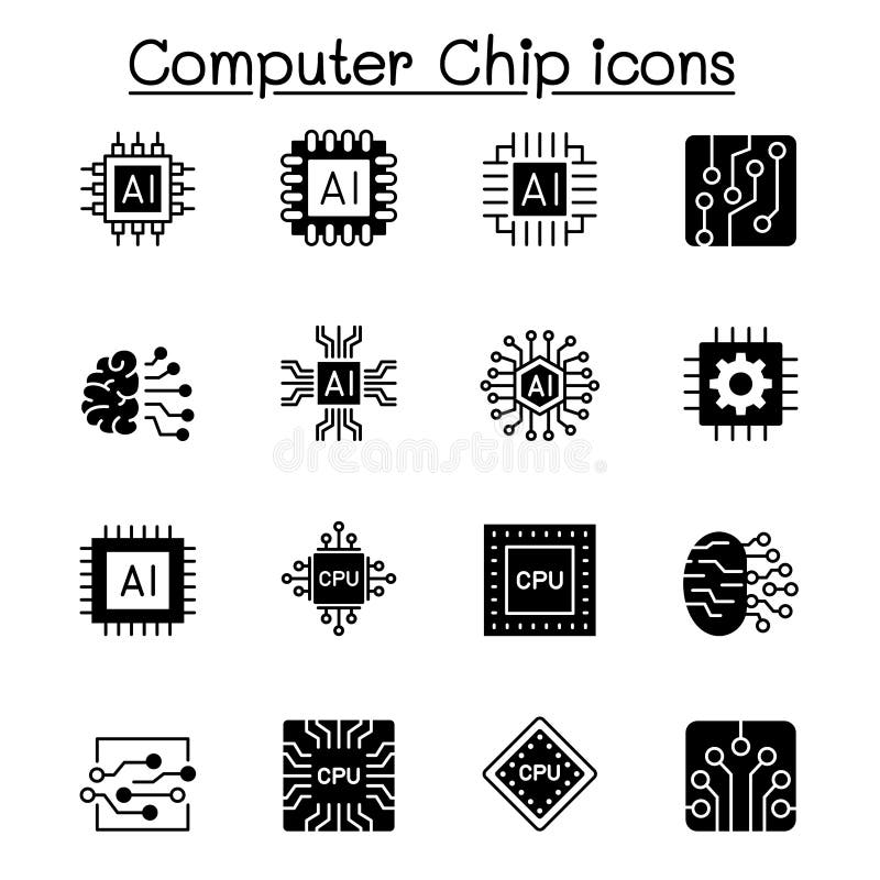 Datorchips och vektor för elektronisk kretsikonvektor illustrerar grafisk design av fast format stock illustrationer
