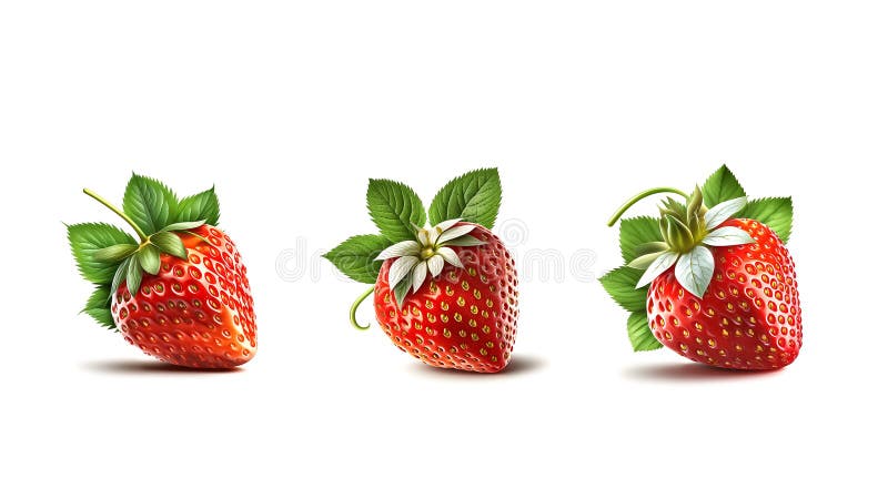 Datorer som illustrerar tre jordgubbsfrukter med hög detaljrikedom royaltyfri illustrationer