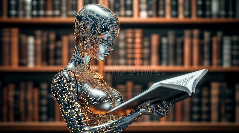 Datorinlärning en robot läser en bok vektor illustrationer