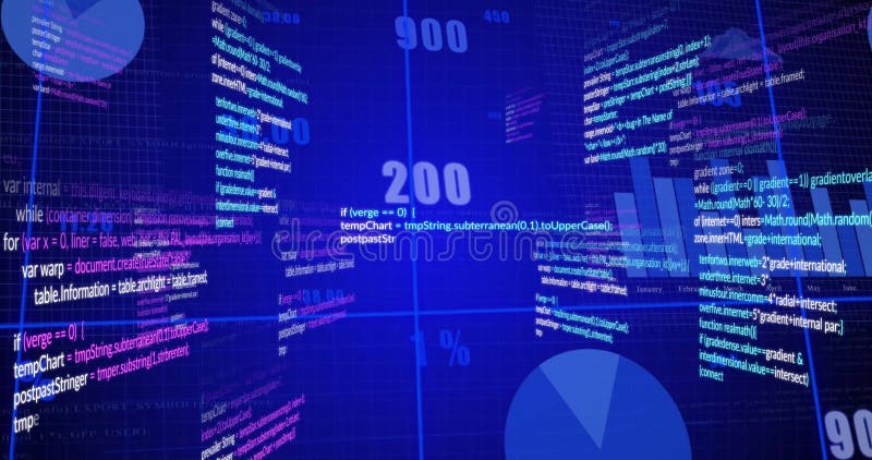 Datorkod och visualisering av data över blå digital bakgrund vektor illustrationer