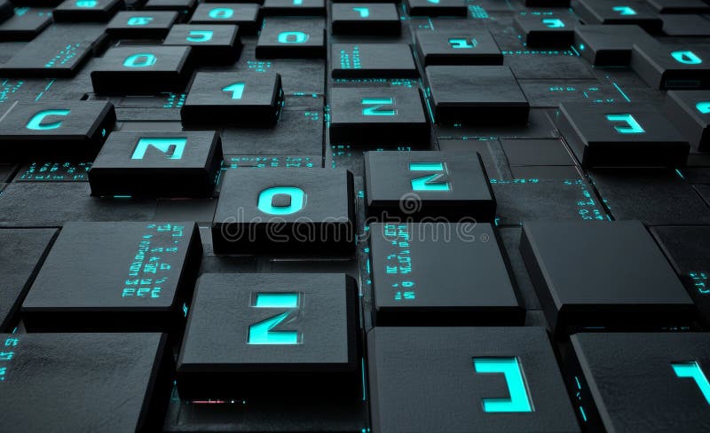 Datos de referencia y codificación. Bloques de información de grandes datos y tecnología empresarial. Ilustración 3D de Blockchain libre illustration