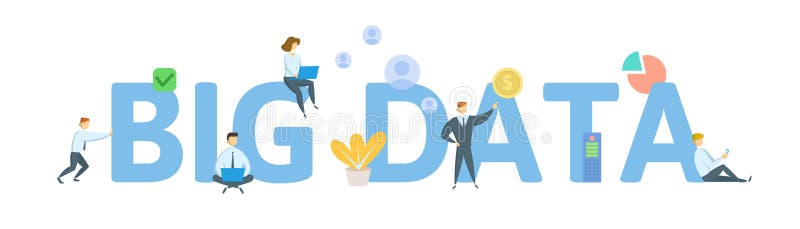 Datos grandes Concepto con palabras claves, letras, e iconos Ejemplo plano del vector Aislado en el fondo blanco libre illustration Datos grandes Concepto con palabras claves, letras, e iconos Ejemplo plano del vector Aislado en el fondo blanco libre illustration