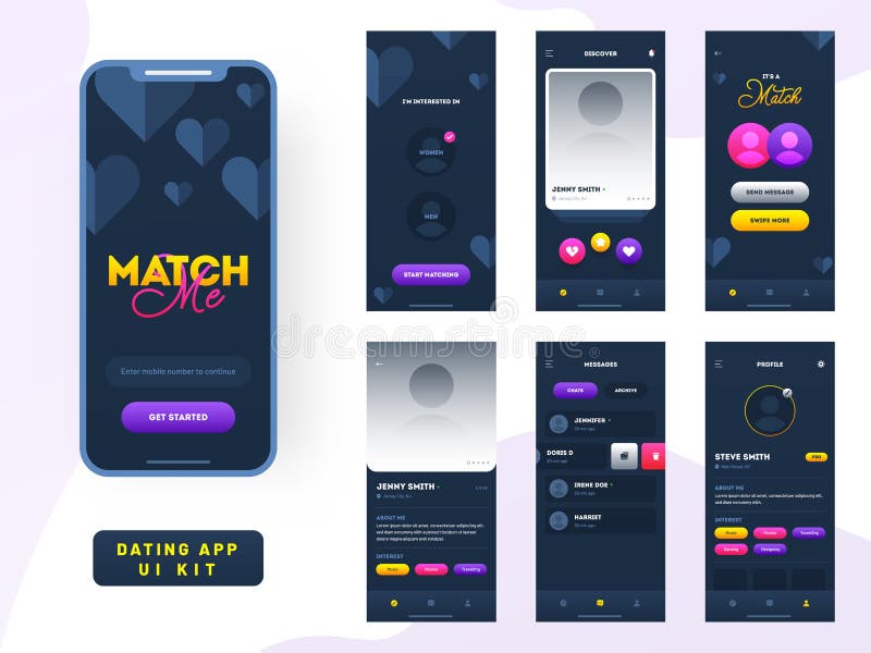 Datowanie app ui zestaw dla wyczulonego mobilnego app lub strona internetowa z różnym gui układem royalty ilustracja Datowanie app ui zestaw dla wyczulonego mobilnego app lub strona internetowa z różnym gui układem royalty ilustracja