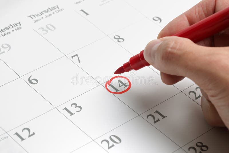Red circle marked on a calendar concept for an important day. Red circle marked on a calendar concept for an important day