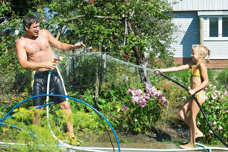 Daughter and dad playing