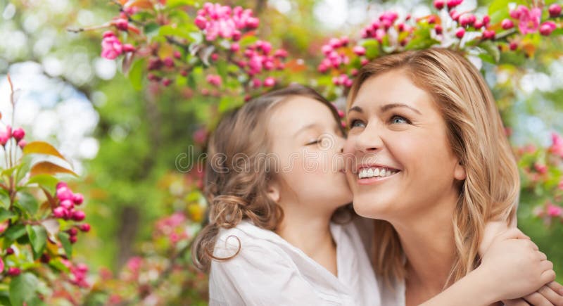 2074 Beautiful Smiling Mother Small Happy Daughter Cuddling Stock 