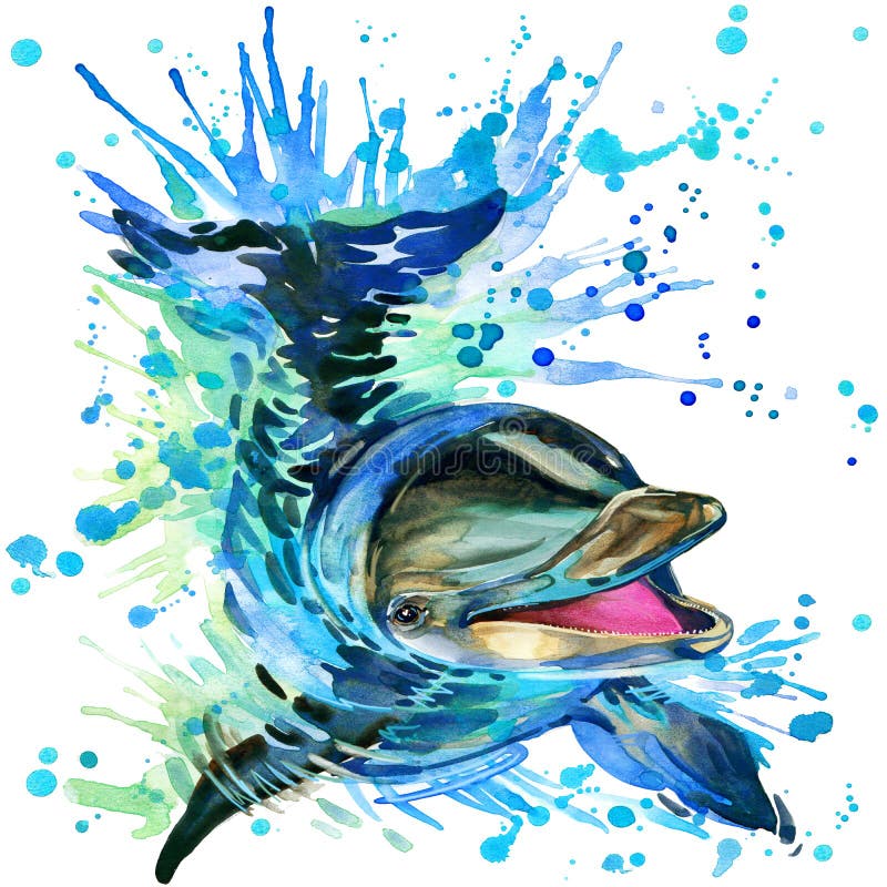 Dauphin drôle avec l'éclaboussure d'aquarelle texturisée illustration libre de droits