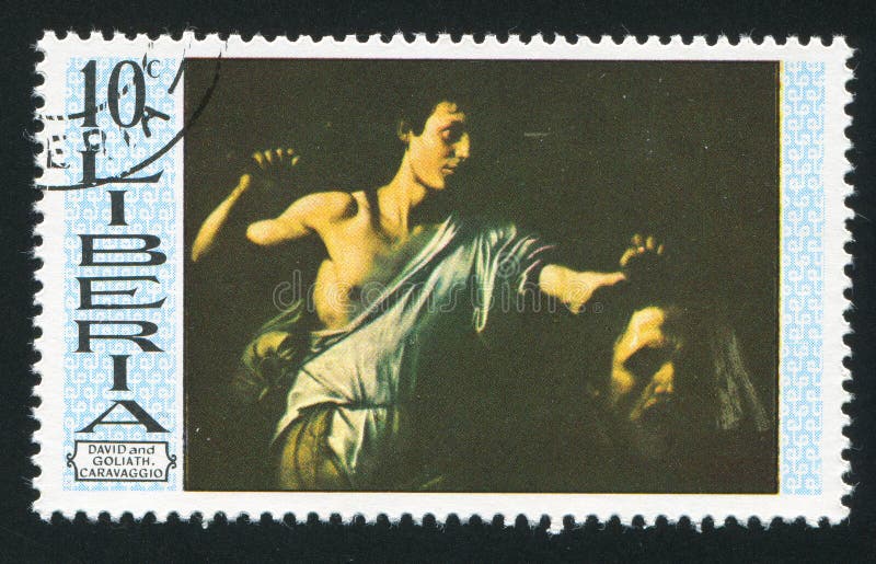 LIBERIA - CIRCA 1969: stamp printed by Liberia, shows David and Goliath by Caravaggio, circa 1969. LIBERIA - CIRCA 1969: stamp printed by Liberia, shows David and Goliath by Caravaggio, circa 1969