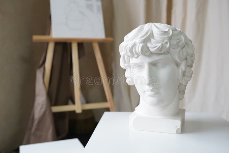 David`s Head Sculpture on the Table . Home Interior Decor Room for Art