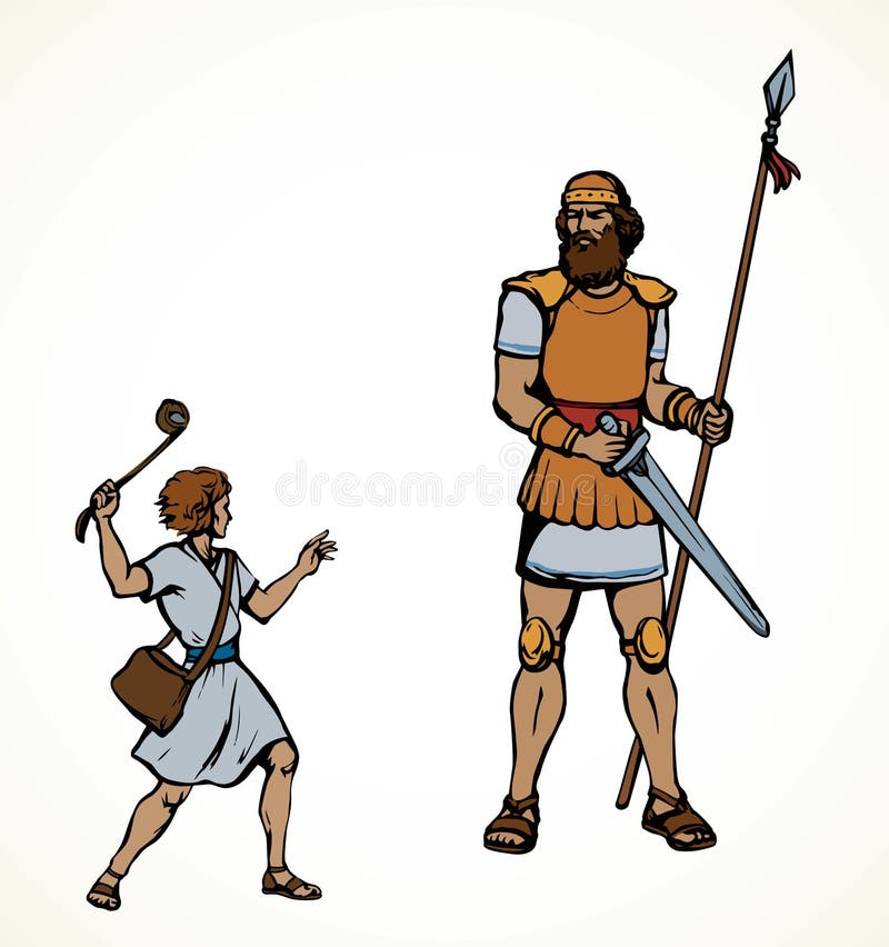 David Y Goliat. Dibujo Vectorial Ilustración del Vector - Ilustración de  ataque, biblia: 177592544