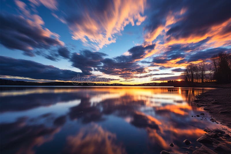 Dawn choreography Clouds create a captivating display in a time lapse Generative AI