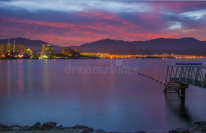 Before dawn at the gulf of Eilat stock photos Before dawn at the gulf of Eilat stock photos