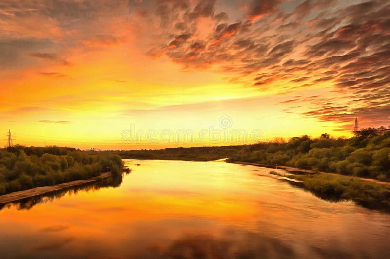 Dawn on the river stock image. Image of color, reflection - 94232835