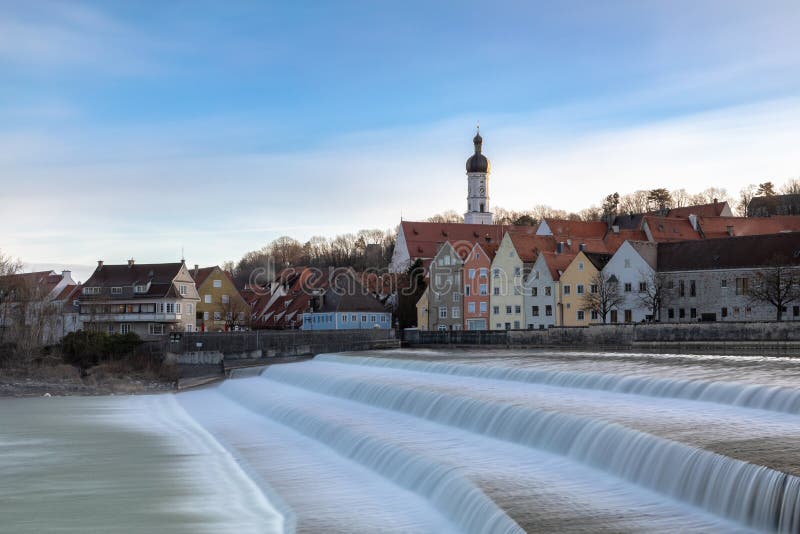 Dawn at the weir at river Lech in Landsberg