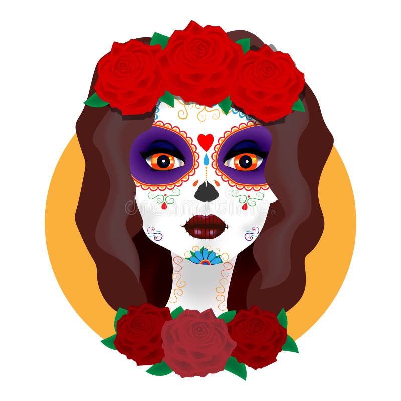 The Day of the Dead. Beautiful Girl with Roses Stock Illustration