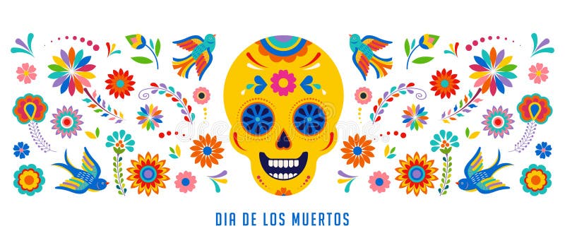 Day of the Dead, Dia De Los Muertos Background, Banner and Greeting Card  Concept with Sugar Skull. Stock Vector - Illustration of bird, skull:  126517471