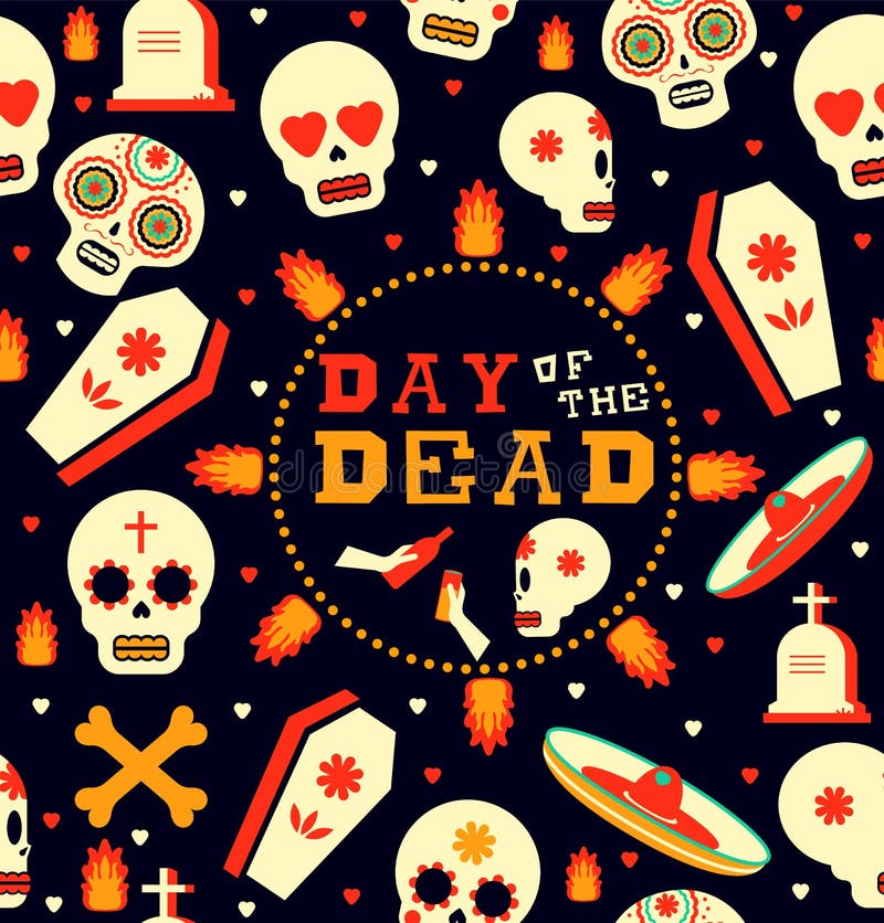 Day of the dead emoji skull seamless pattern art royalty free illustration Day of the dead emoji skull seamless pattern art royalty free illustration