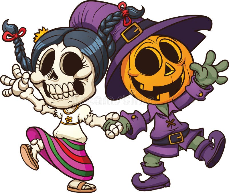 Day Of The Dead And Halloween Characters Stock Vector - Illustration of