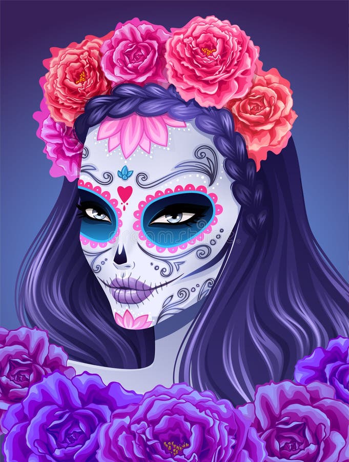 Day of dead sugar skull woman