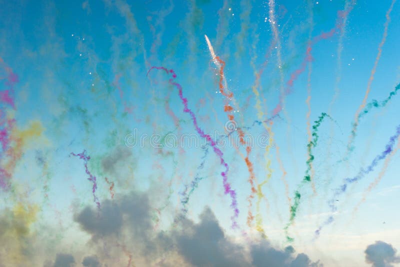 Day Fireworks Made with Color Bombs Exploding Smoke Paint Stock Image