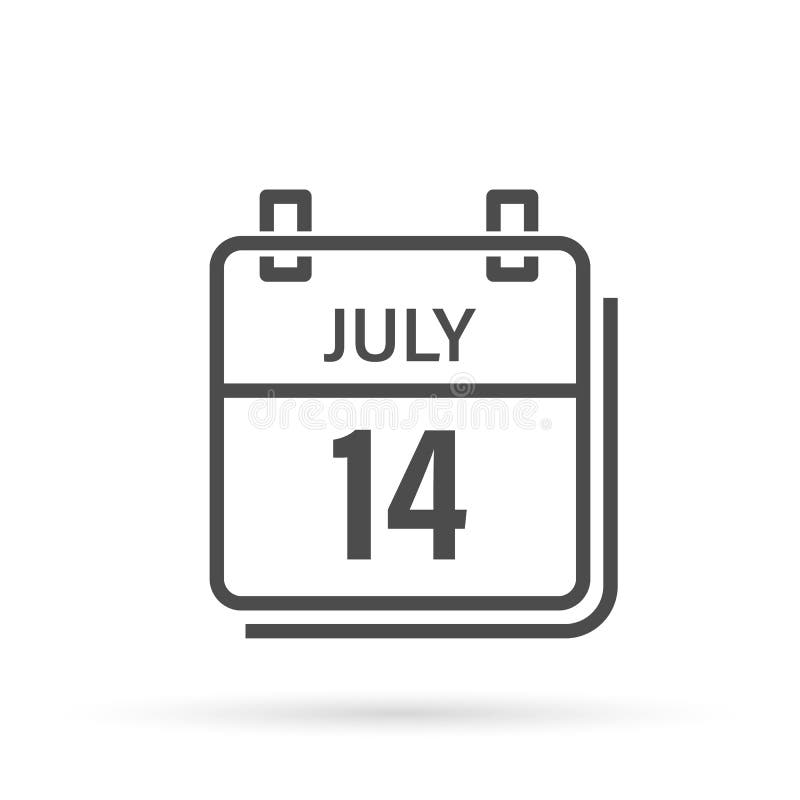 July 14, Calendar Icon with Shadow. Day, Month. Flat Vector