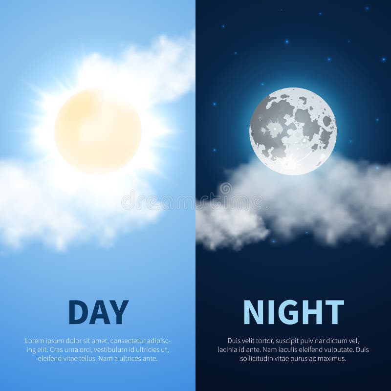 Day and night vector time concept background with sun moon icons