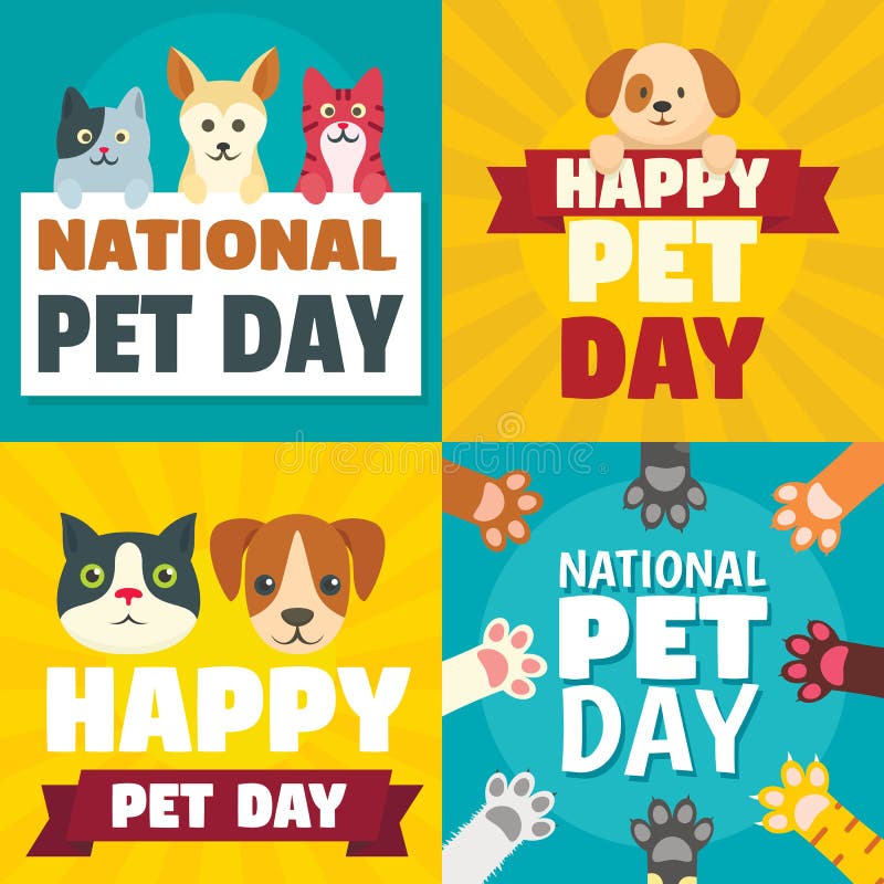 Day Pet Banner Set, Flat Style Stock Vector Illustration of cute
