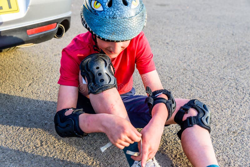 Day View Teen Boy Change Boot on Car Parking Stock Photo Image of