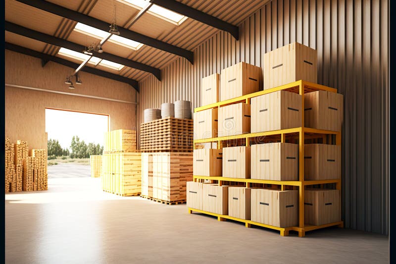Daylightlit Racks with Boxes and Case in Warehouse Stock Image Image