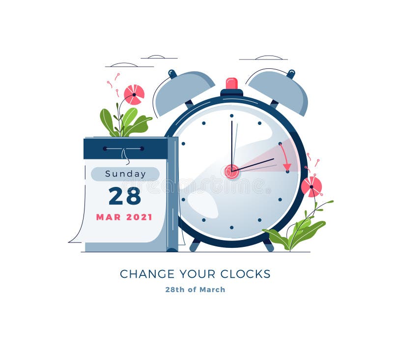 Daylight Saving Time concept. Calendar with marked date, text Change your clocks. Changing the time on the watch to