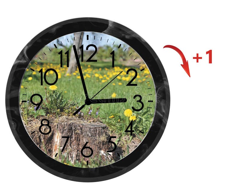 Daylight Saving Time DST. Wall Clock Going To Summer Time +1 Stock