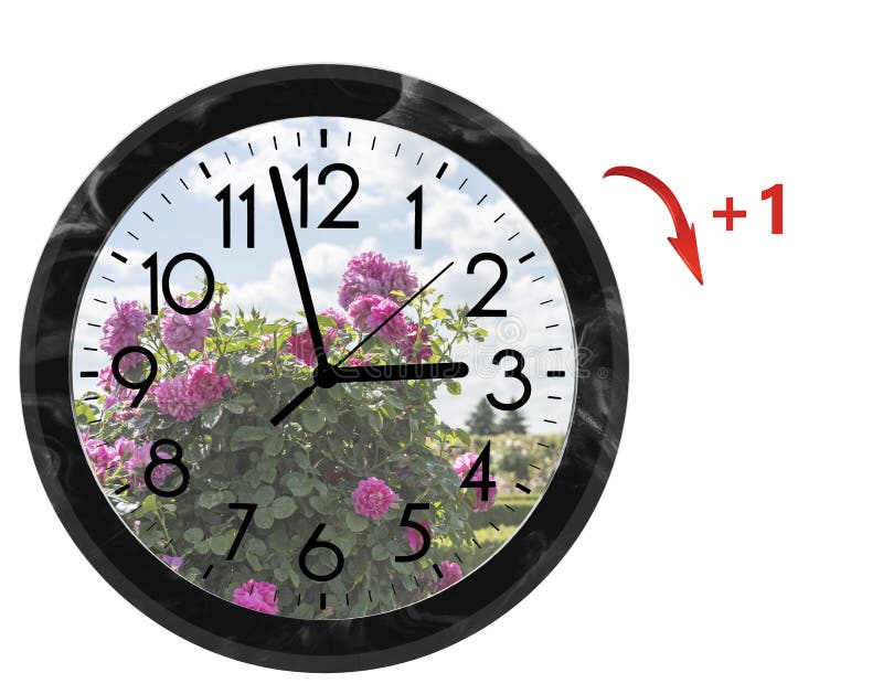 Daylight Saving Time DST. Wall Clock Going To Summer Time +1 Stock