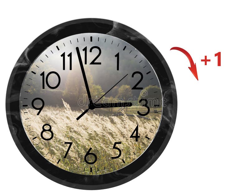Daylight Saving Time DST. Wall Clock Going To Summer Time +1 Stock