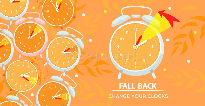 Daylight Saving Time ends concept. Web Banner Reminder with fall backward  time. Vector illustration with clocks turning to an hour back Stock Vector  Image & Art - Alamy