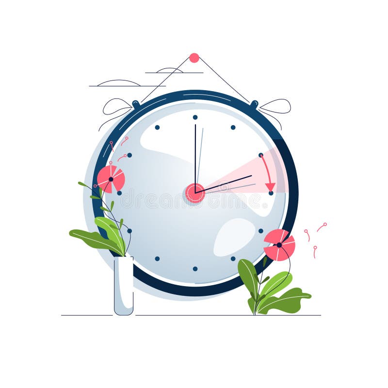 Daylight Saving Time vector illustration. The clocks moves forward one hour to daylight-saving time. Turning to summer