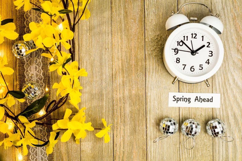 Daylight Savings Time Spring Ahead concept top down view