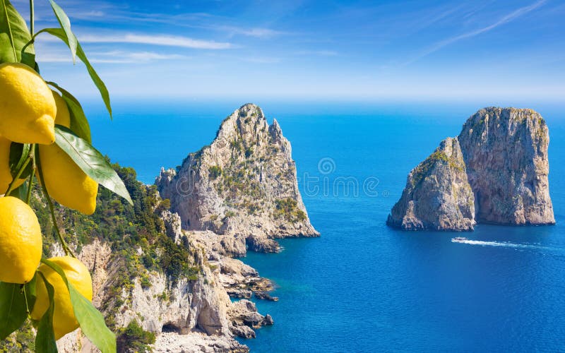 Daylight view of famous Faraglioni Rocks, Capri Island, Italy royalty free stock images Daylight view of famous Faraglioni Rocks, Capri Island, Italy royalty free stock images