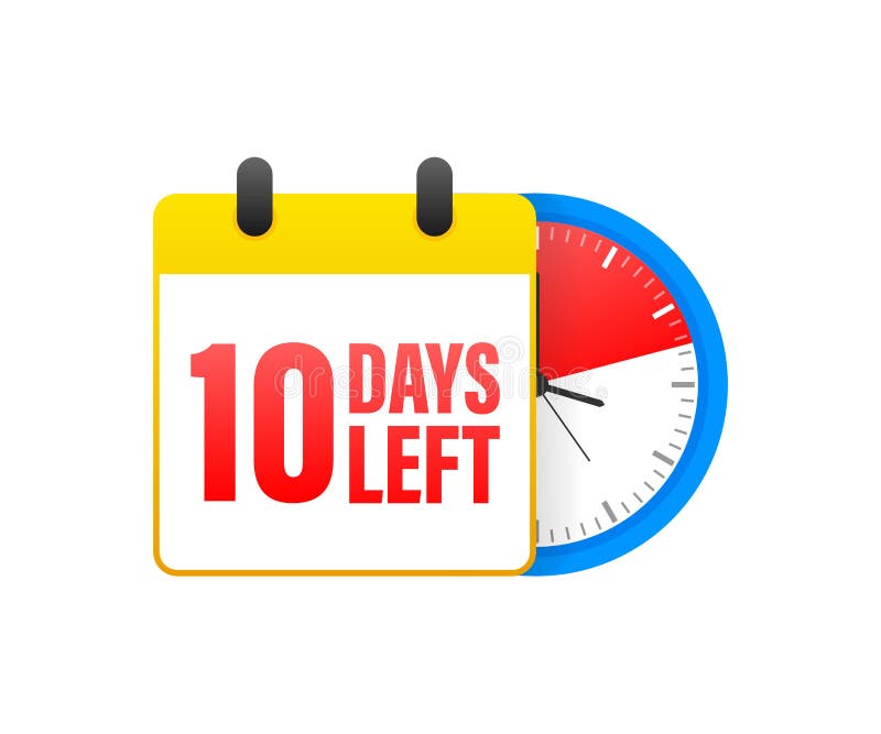 10 days left calendar. Clock icon symbol illustration. Holiday concept. Timer icon symbol illustration. Vector sign royalty free illustration