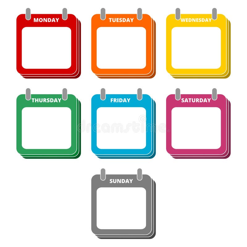 Days of the Week, Calendar Sheets with the Days of the Week Stock