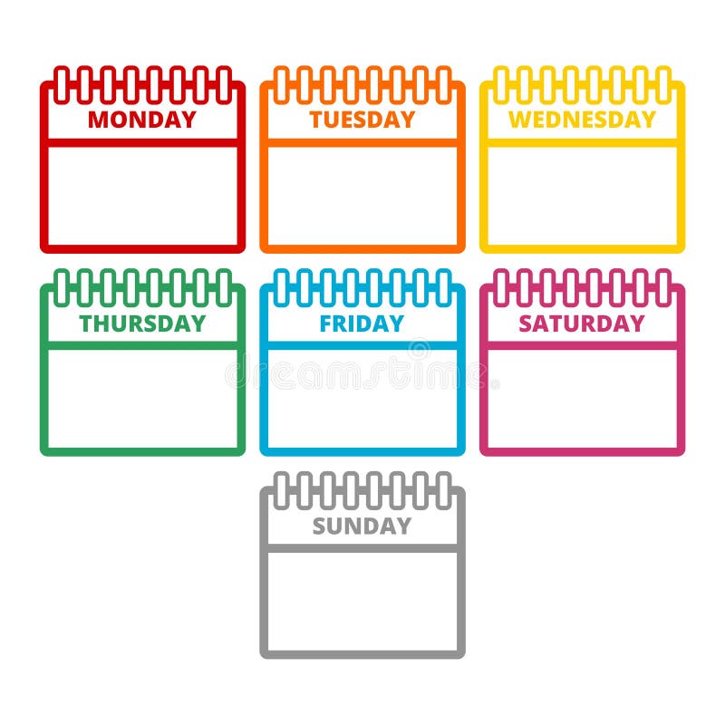 Days of the Week, Calendar Sheets with the Days of the Week Stock