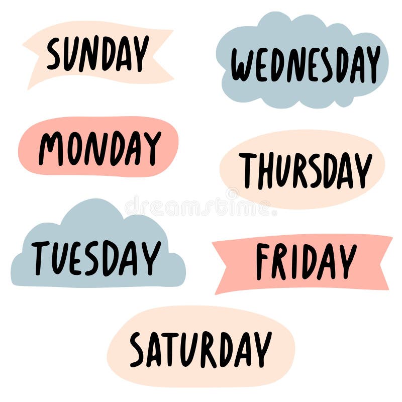 Hand Lettered Days of the Week. Calligraphy words Monday, Tuesday, Wednesday,  Thursday, Friday, Saturday, Sunday. Lettering Stock Vector Image & Art -  Alamy