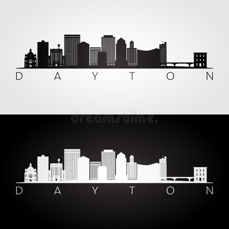 Dayton, OH Skyline and Landmarks Silhouette Stock Vector Illustration