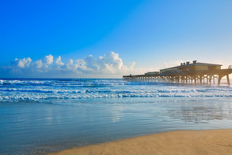 Daytona Beach in Florida with Pier USA Stock Image Image of shore