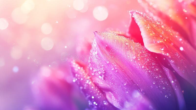 A dazzling array of multicolored tulips illuminated by a glowing backdrop stock images