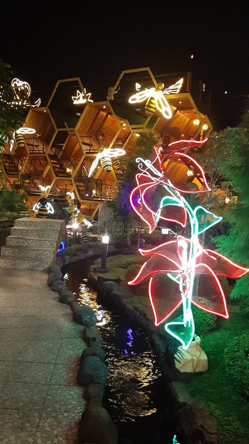 Dazzling Beauty of the Night Decorated with Garden Lights Editorial